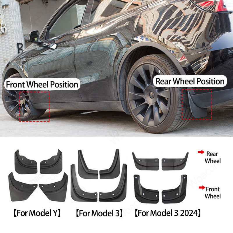 For Tesla Model 3 Highland 2024 Model Y 2023 Car Mud Flaps Front Rear Wheel Splash Guards Mud Fender Kit For model y Accessories