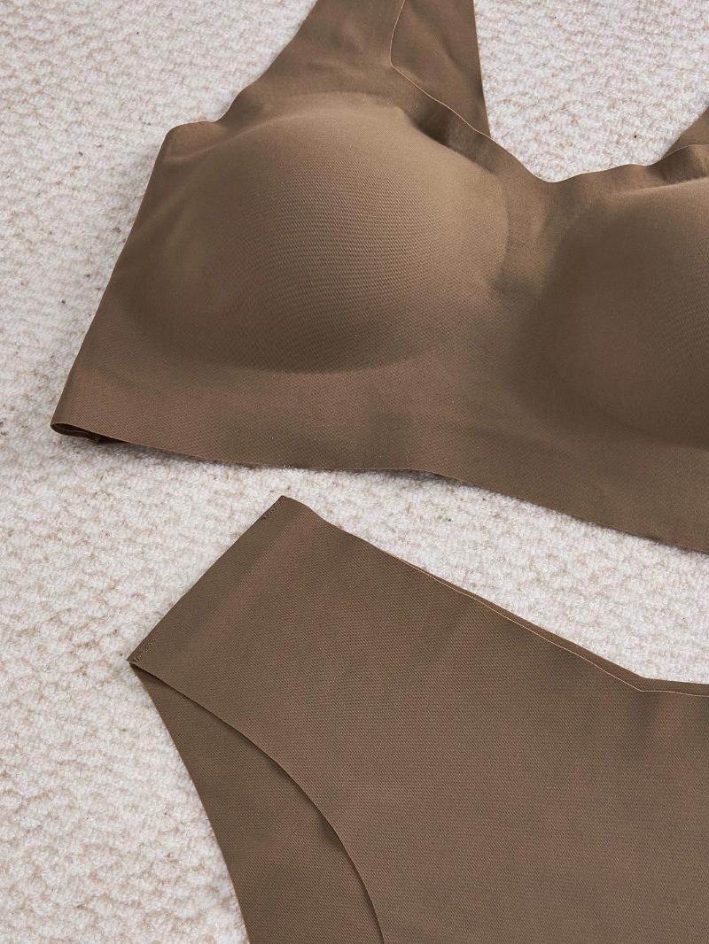 Bras Sets 1 Set/Seamless Women Underwear Set Sexy Push Up Bra Ice Silk Breathable Wireless Detachable Padding Backless Cross Lingerie