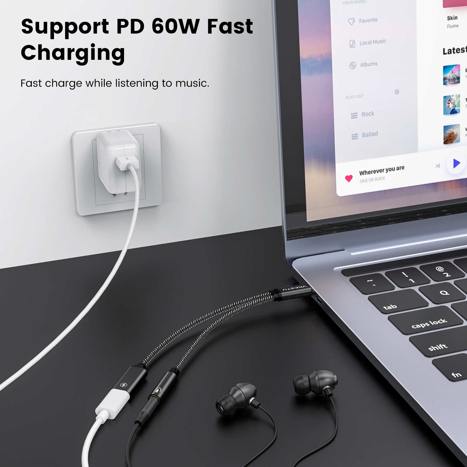 2 in 1 USB 2025 C DAC Headphone Adapter Type C to 3.5 Jack Adapter Audio USB-C PD 60W Power Delivery Connector for Samsung iPhone 15