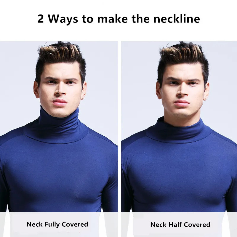 Turtleneck long sleeved mens top underwear high neck T-shirt tight fit bottom T-shirt mens molded zipper 241113