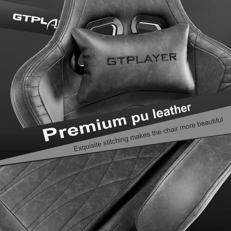 GTPLAYER Chair Computer Gaming (Leather, Grey)