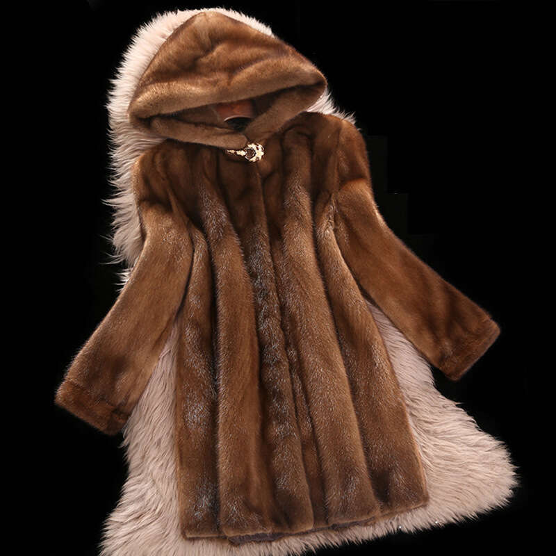 shanshi fur coat women High imitation whole coat women's mink fur new medium length style with hood fur winter casual wear