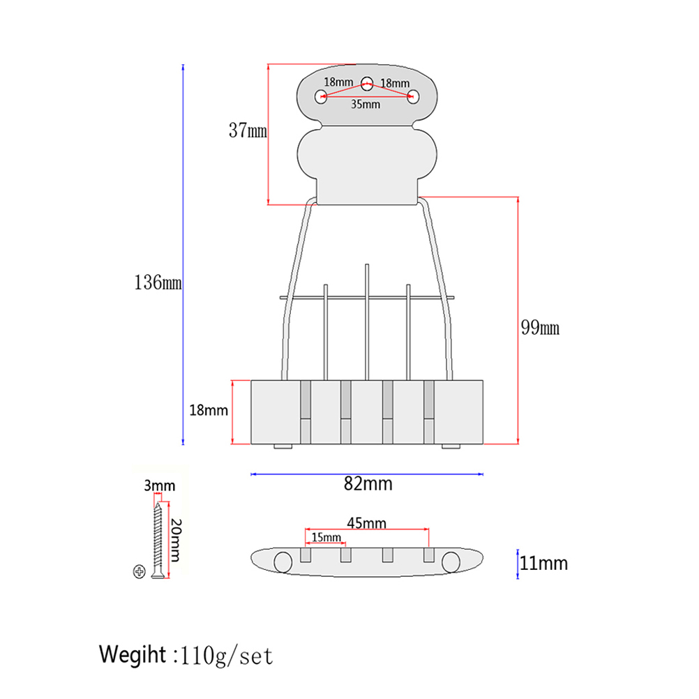 Plated Tailpiece Chrome Trapeze Adjustable ddmysmile Guitar Tailpiec Bridge With Screws For Archtop Jazz Bass Guitar 15Mm Spacing Smile