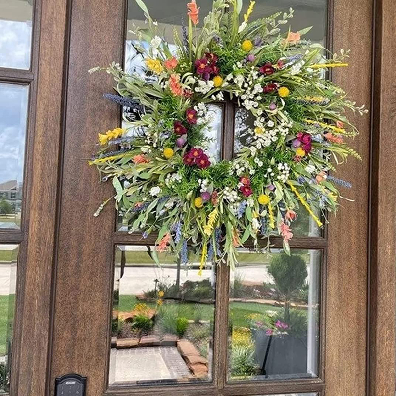 Artificial Flower Wreath Spring Summer Wildflower Door Decor Dried Flower Buttercup Plant Immortal Flower Wedding Party 40cm