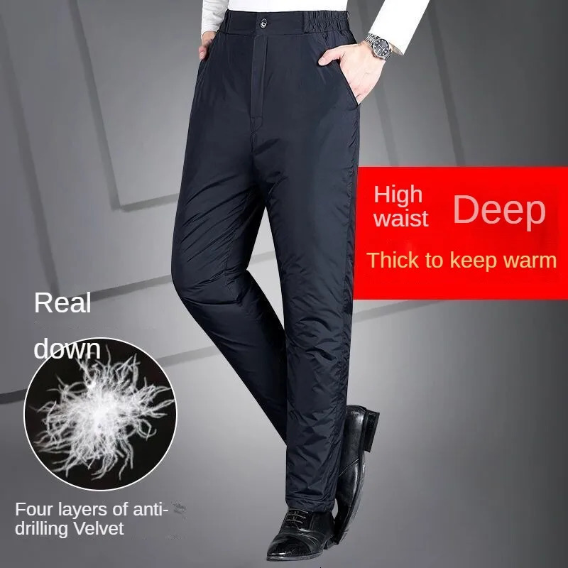 Thickened mens Trouser winter windproof and warm straight cotton corrugated pants with elastic waist and wool lining outerwear 241111