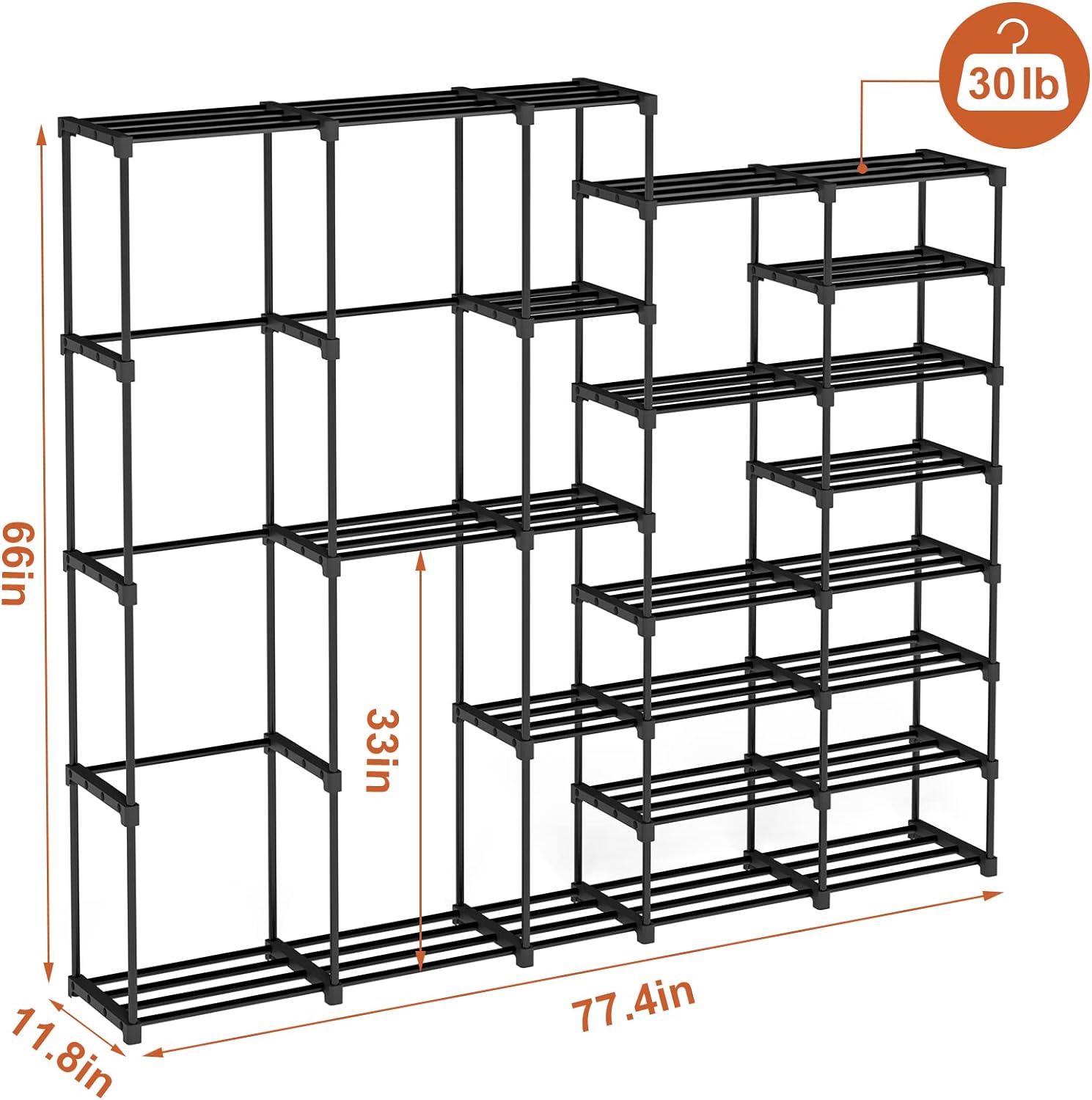 Portable Closet Wardrobe Clothes Rack with Shelves Freestanding Closet Organizer with Shoe Rack for Hanging Clothes