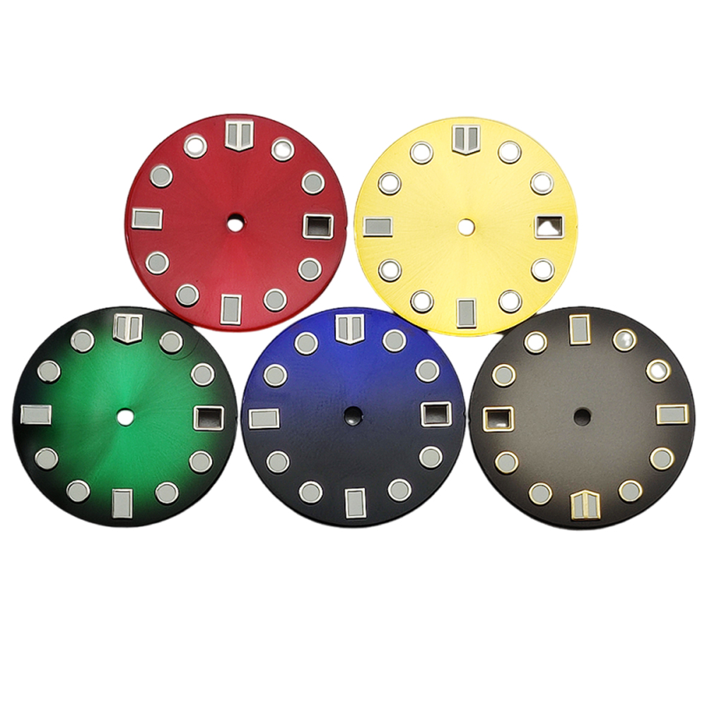 Watch Dial 28.5Mm Nh35 Blue Black Ddmysmile Green Watch ddmysmile Dial Luminous 3 O'clock Crown 3.8 O'clock Crown Fit Nh35 Nh35a Movement Sm