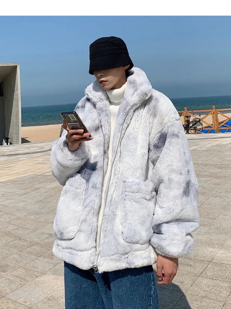 Gmiixder s rabbit fur fur winter apron mens Korean youth velvet thick warm womens Tyncken coat 241113
