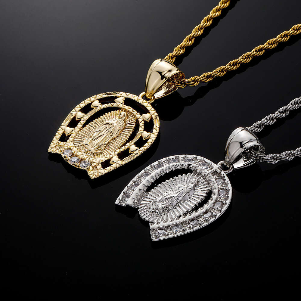 Rock Wolf Tide Gilded Buddha Statue Zircon Pendant Guardian God Men's Safety Hanging Tag Hip Hop Tidal Tag Solid Necklace Bling Bijoux