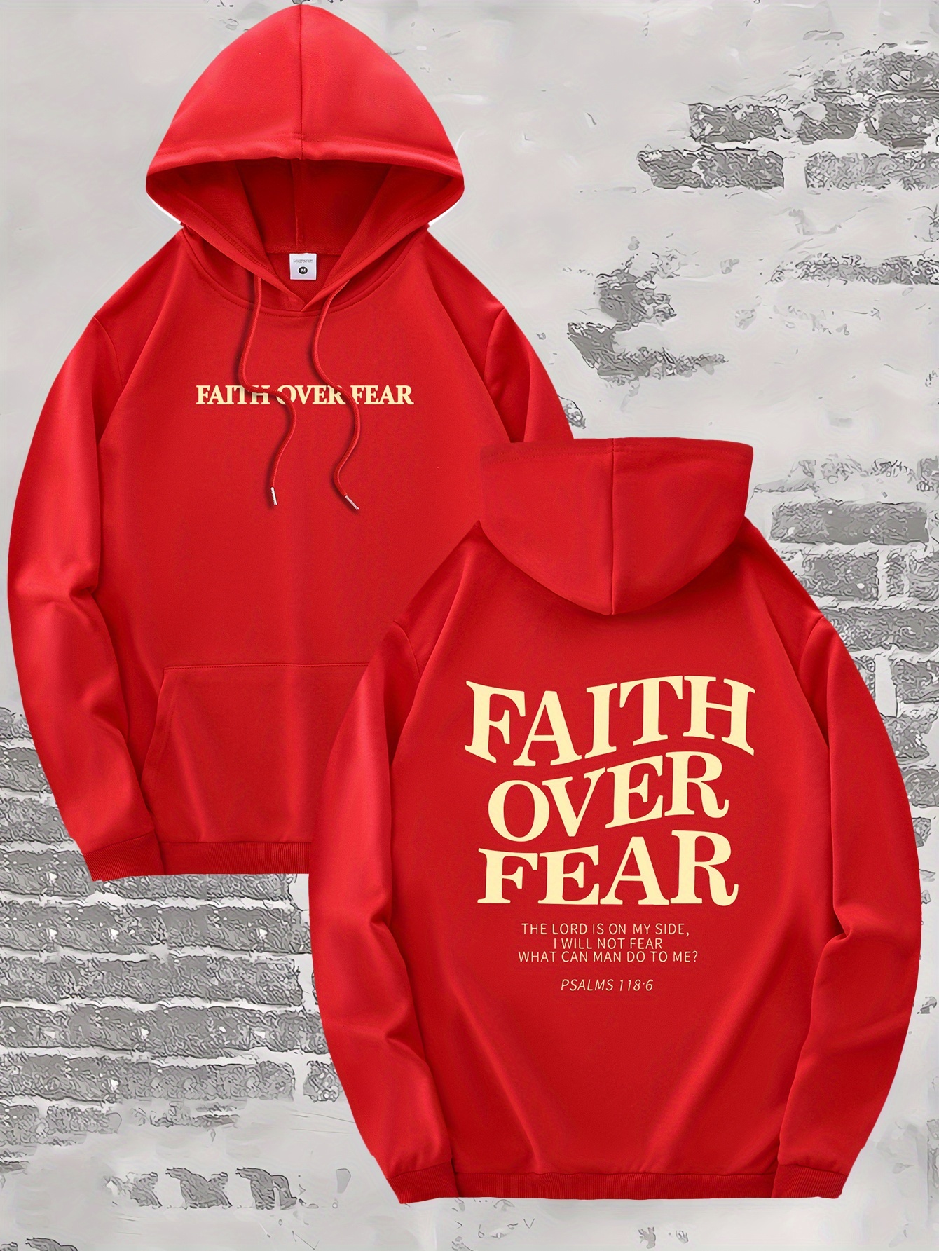 Men's Hoodie Faith Over Fear Graphic Print Pullover Casual Drawstring Hooded Pullover with Kangaroo Pocket sweatshirt