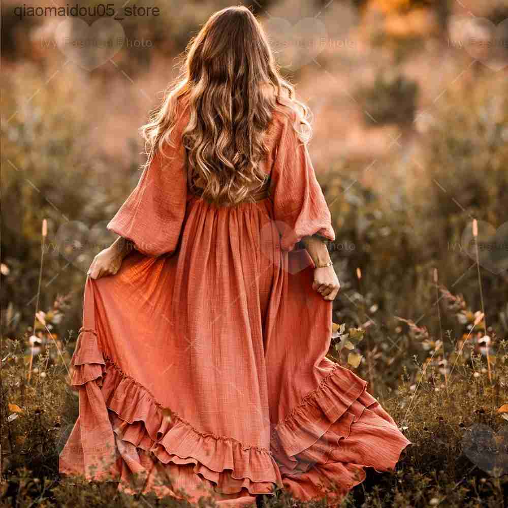 Maternity Dresses Linen cotton maternity dress for photo shooting two-piece set cotton maternity swimsuit Bohemian maternity dress Q240413