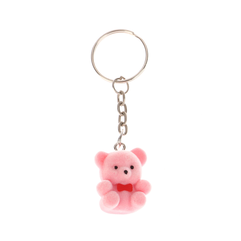 Mini Flocking Bear Doll Keychain Flocking Standing Bear Small Animals Keyring Phone Car Pendant Backpack Charms Bag Decor Gifts