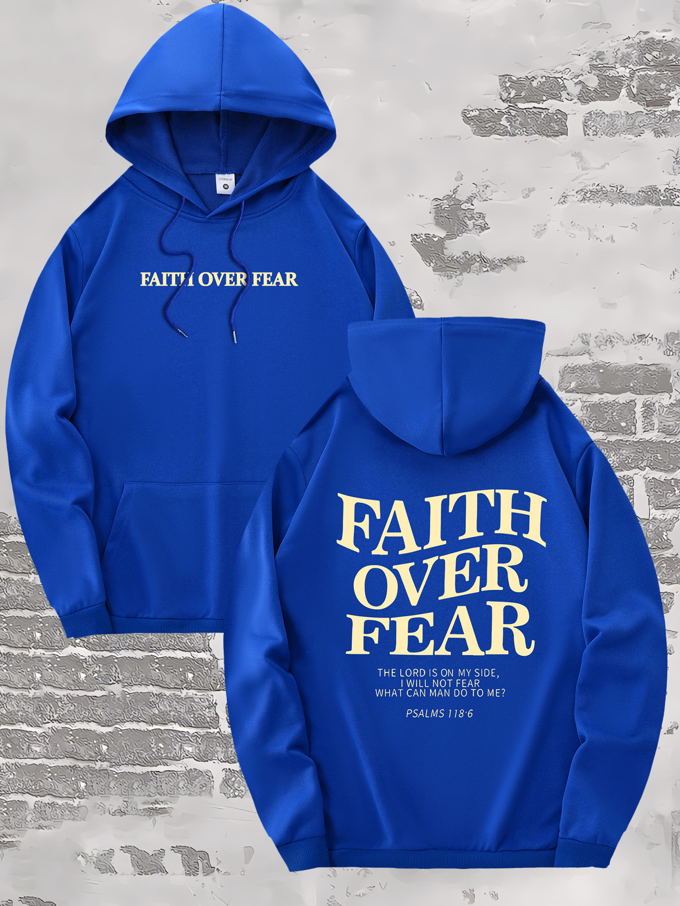 Men's Hoodie Faith Over Fear Graphic Print Pullover Casual Drawstring Hooded Pullover with Kangaroo Pocket sweatshirt
