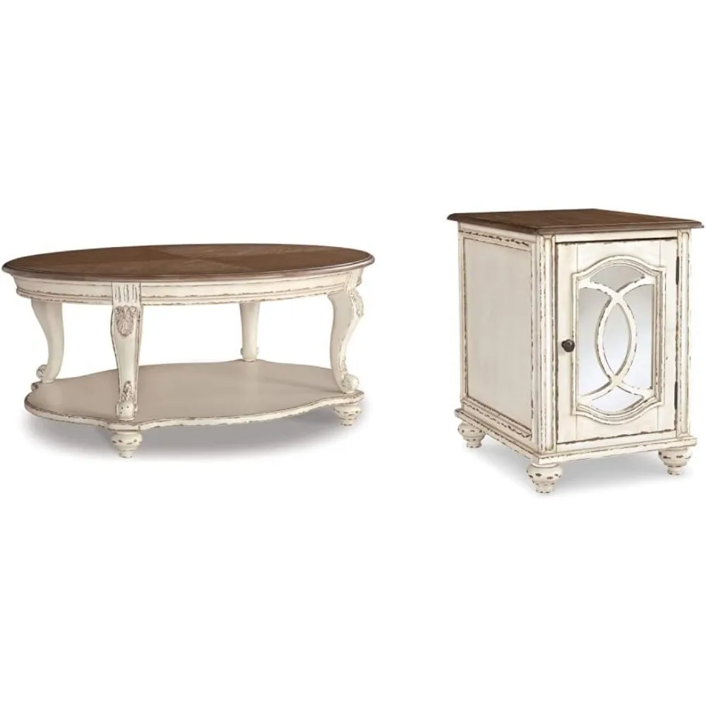 Coffee Table, Antique White & Brown, Wood Coffee Table