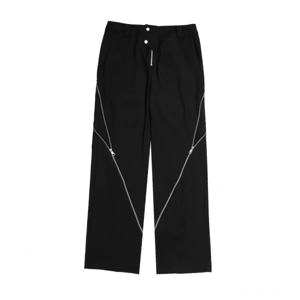 American Trend Mens Black Zipper Slit Slightly Flat Pants Vertical Feeling Straight Casual Pants Retro Trousers 241112