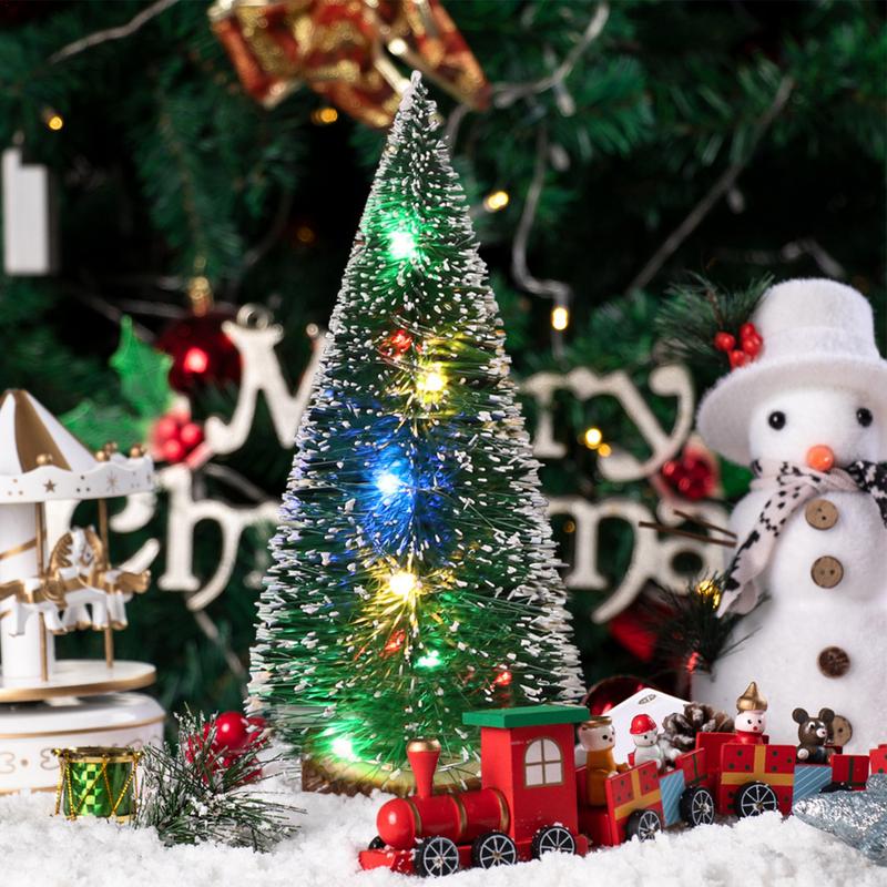 Ornaments 3pcs LED Tree Christmas Miniature Christmas Tree Desktop Ornament For Bedroom Bookshelf Garden Kids Room Dorm And More smile