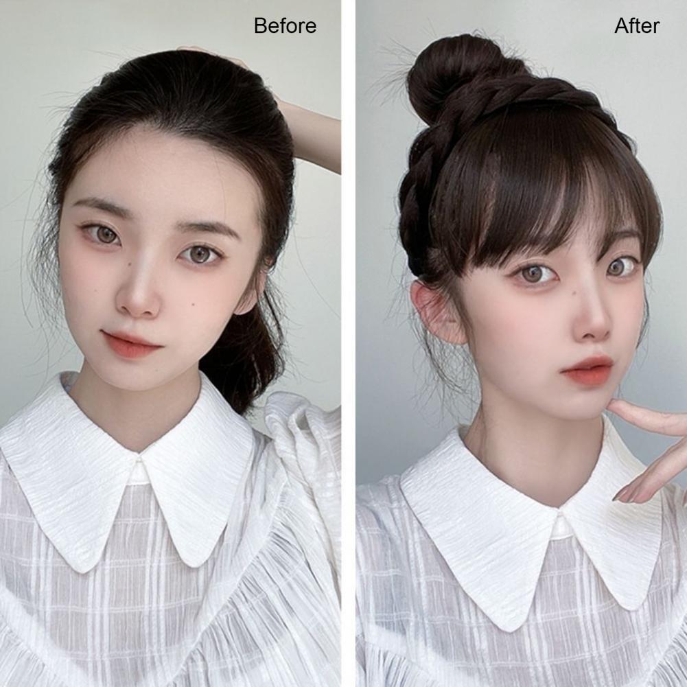 Realistic ddmysmile Wig No Headband Odor Braided Curled Hairpiece Decorative Natural Fake Hair Bangs Headband Hair Accessories Smile