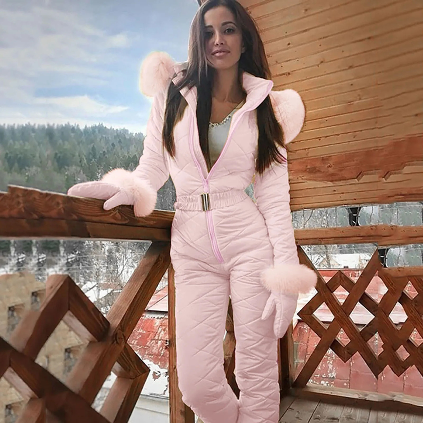 Women Fashion Casual Thick Snowboard Skisuit Outdoor Sports Zipper Ski Suit Thicken Super Warm One Piece Snowsuit 241113