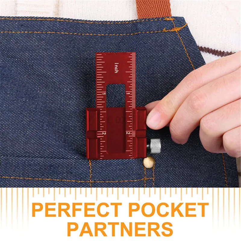 Aluminum Alloy new 3 Sets of Red T-shaped Woodworking 2025 Tools Round Hole Ruler Portable Woodworker DIY Multifunctional Scriber Ruler