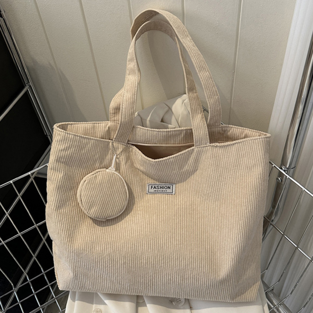 Women Corduroy Tote Handbag Zipper Top Handle Bag Foldable Lightweight Handbag with Coin Bag Large Capacity Versatile Sling Bag