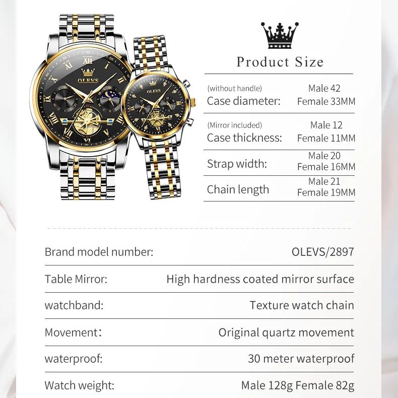 Brand ddmysmile OLEVS Top Quartz Couple Watch Waterproof Watch Lover Gift Nightglow Classic Date Week Clock His Or Her Set Watch Smile