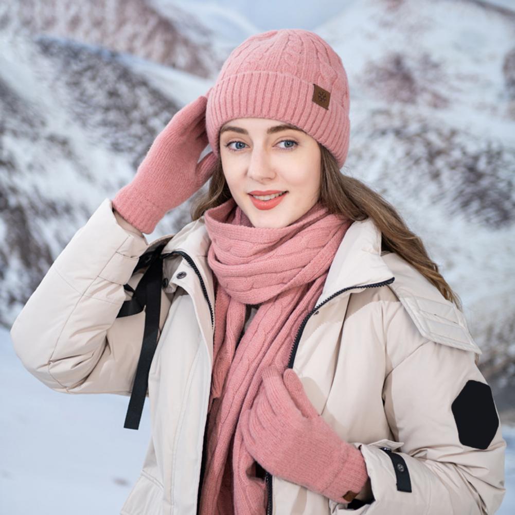 Hat Touch Scarf Gloves Set Screen Gloves 3-piece Winter Accessories Set for Unisex Thick Warm Hat Scarf Gloves for Outdoor smile