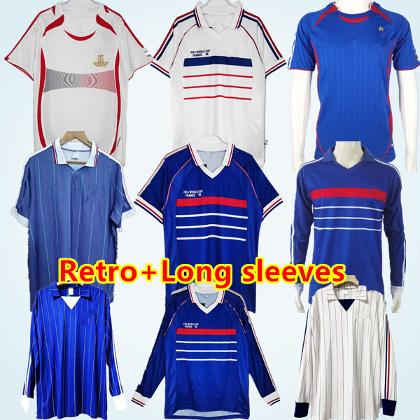 1998 2000 RETRO Frence soccer jersey VINTAGE ZIDANE HENRY MAILLOT jerseys 1980 82 1982 84 Football Jerseys shirt Trezeguet away finals 2006 white 1990 long sleeve