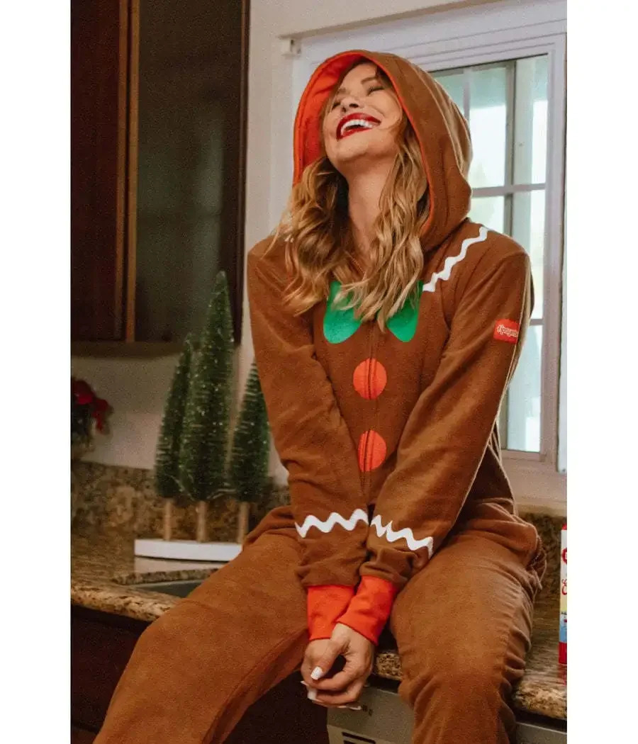 Unisex Family Adult Gingerbread Cozy Jumpsuit Christmas Toddler Cute Gingerbread Cookie Costume Christmas Gifts Pajamas 241113