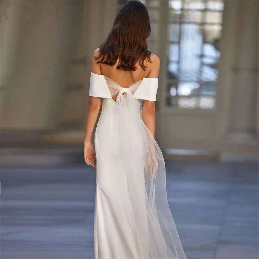 Off Elegant Shoulder Backless Mermaid Wedding Dresses For Women Sweep Train Minimalism Bridal Gown Vestidos De Novia