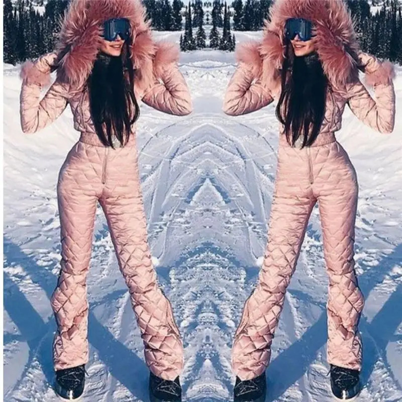 Fleece One Piece Ski Suit Women Snow Overalls Mountain Skiing Jumsuit Super Warm Winter Jacket Pants Breathable Set 241113