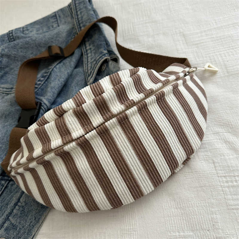 Vertical striped waist bag ins cute, fresh, simple, versatile crossbody bag for girls and girls, chest bag