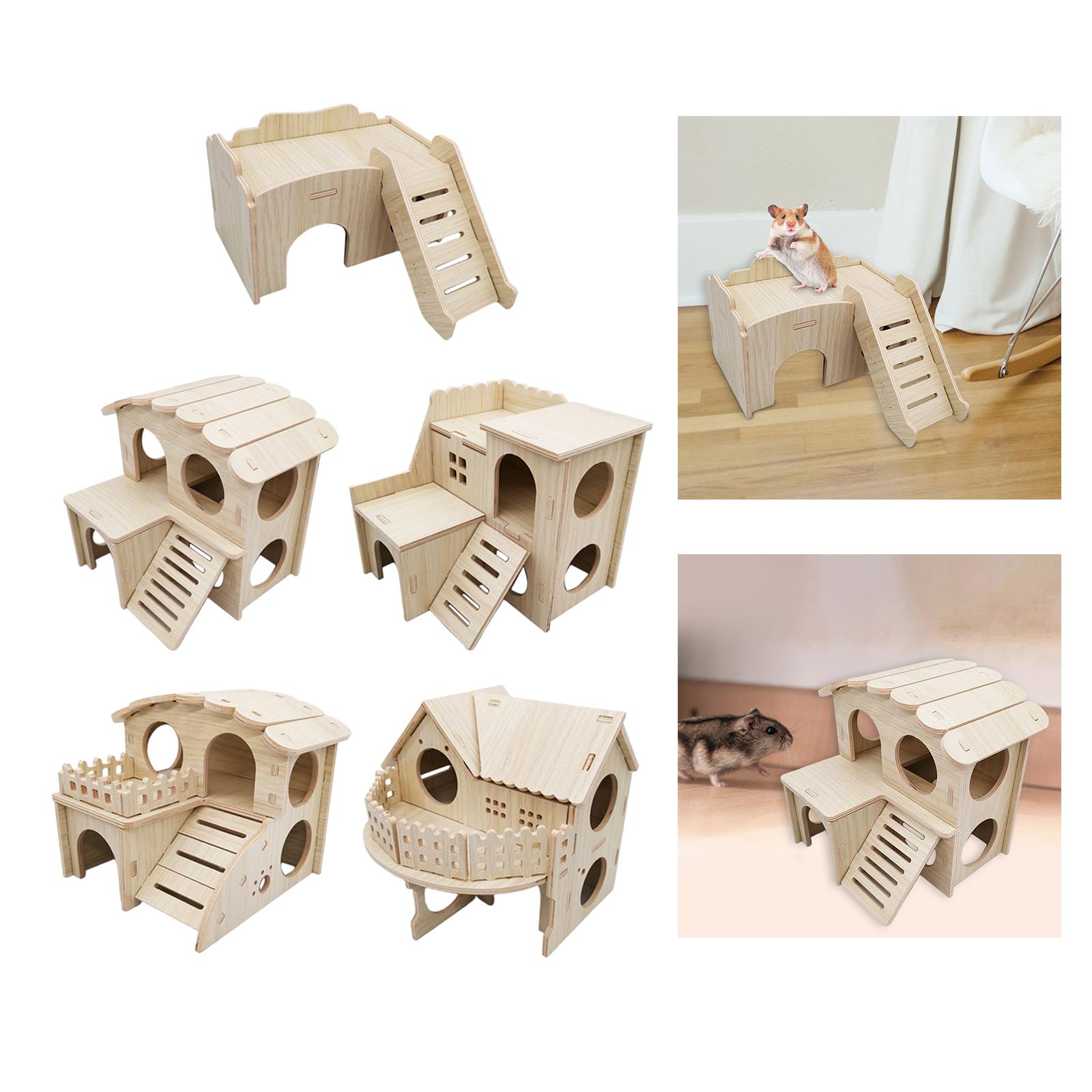 Wooden Hamster House Habitat Decor Gerbil House for Small Pet Hamster Mice