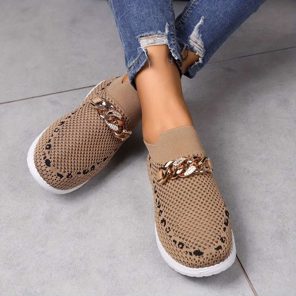 Women's Lightweight Outdoor Sneakers With Chain Decor, Mesh Breathable Low Top Walking Shoes