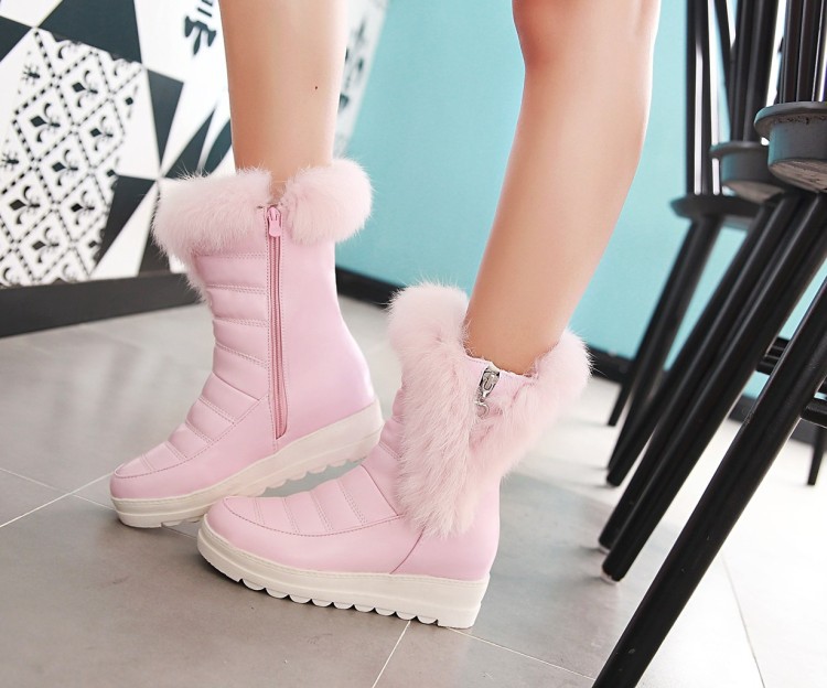 New rabbit fur boots, short boots, low heel, sloping heel, warm snow boots, casual boots