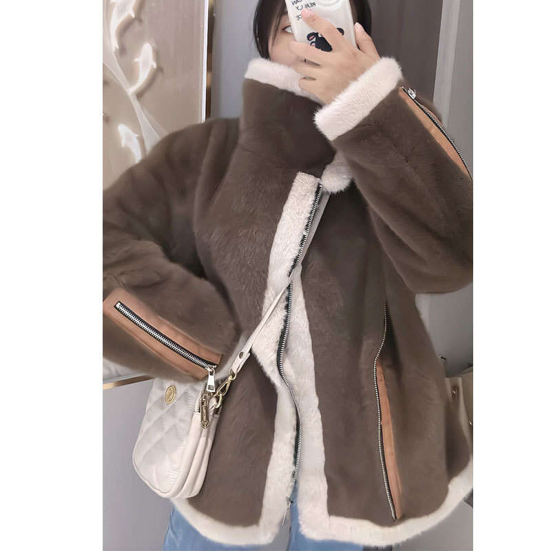 shanshi fur coat women Winter new Korean loose faux fur jacket with thick and warm zipper plush cardigan for women's outerwear