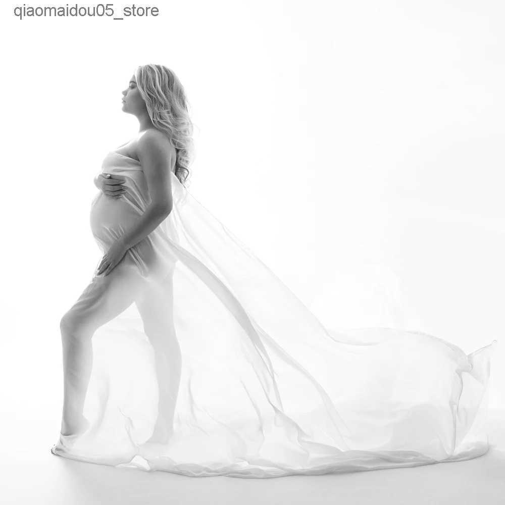 Maternity Dresses Green pregnant woman photography props fabric dress soft chiffon sheer cape simple pattern fabric pregnancy photo shooting accessori