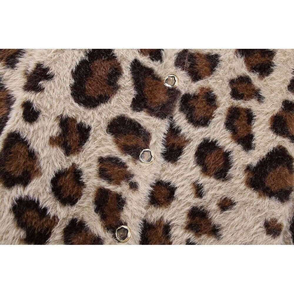 shanshi fur coat women Women's new autumn and winter fashion faux fur effect leopard print knitted cardigan short jacket