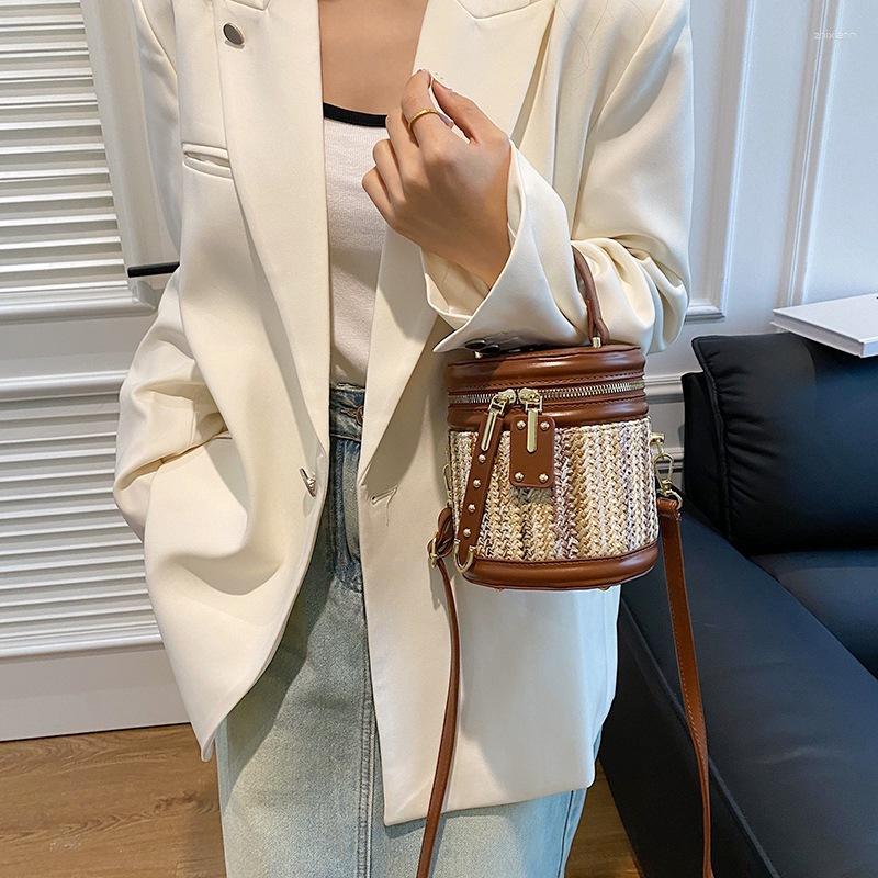 Drawstring Bucket Casual Women's Fashion Woven Bag Elegant Crossbody Summer zhanyishengli