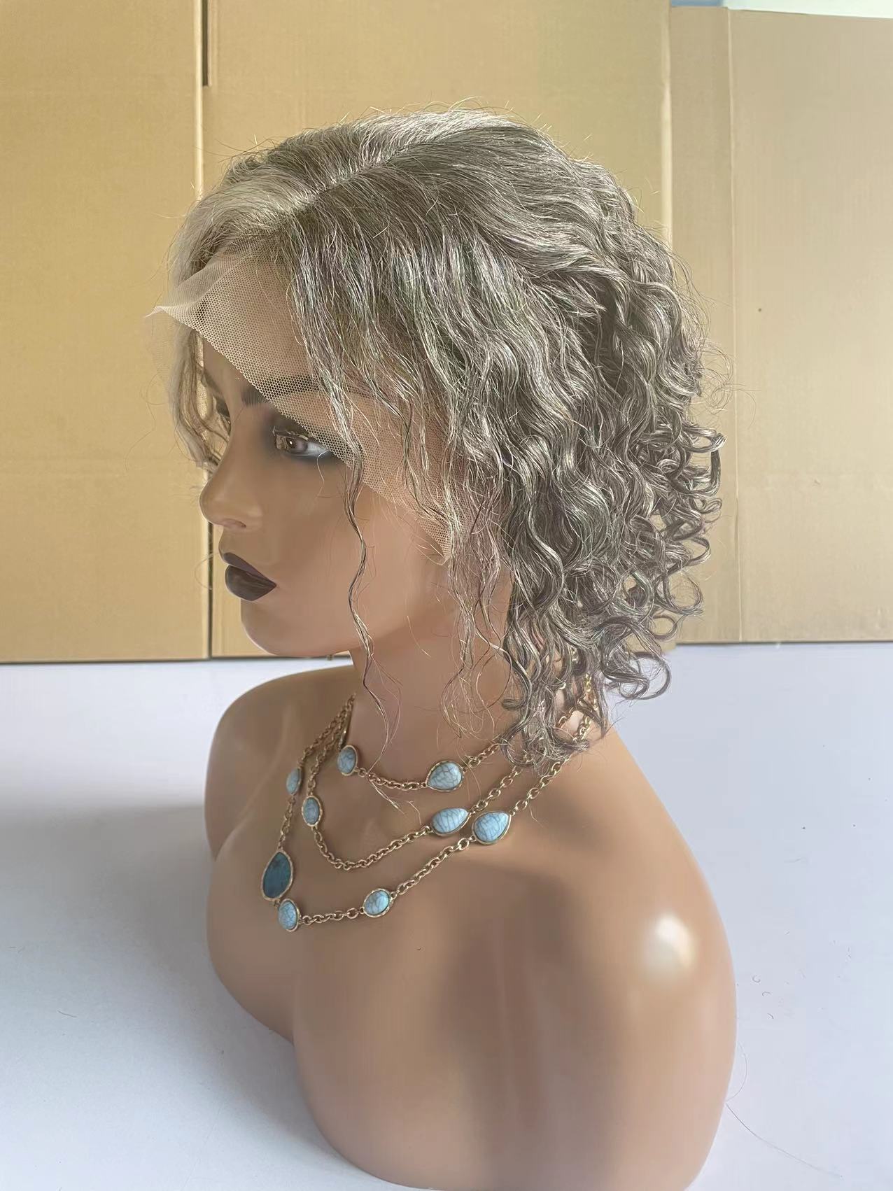 5x5 Hd Lace Raw virgin gray human hair wigs bob salt and pepper black mixed white deep curly short grey wigs softly celebrity style