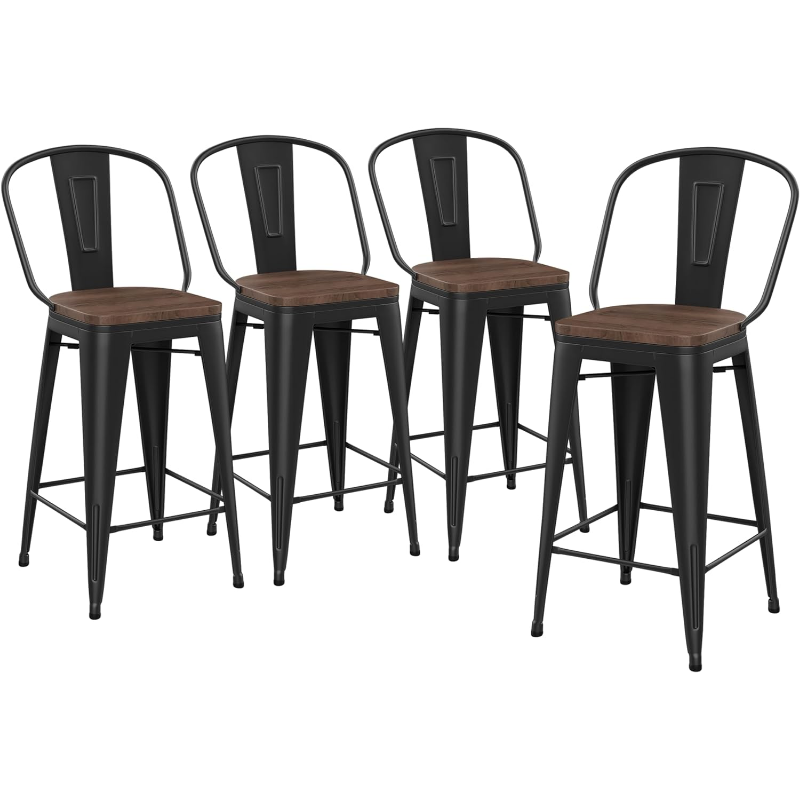 Yongqiang Bar Stools Set of 4 Height 30 inch Tall Kitchen Island Chairs Metal High Back stools with Wooden Sea