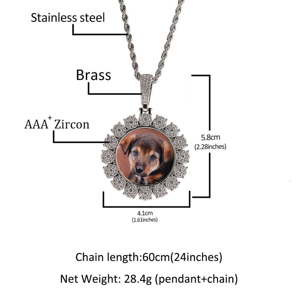 Top Quality Hip Hop Cute Custom Photo Round Frame Pendant Necklace Sparkly Cubic Zirconia Diy Picture Personalized Mens And Womens Necklaces Bling Cry