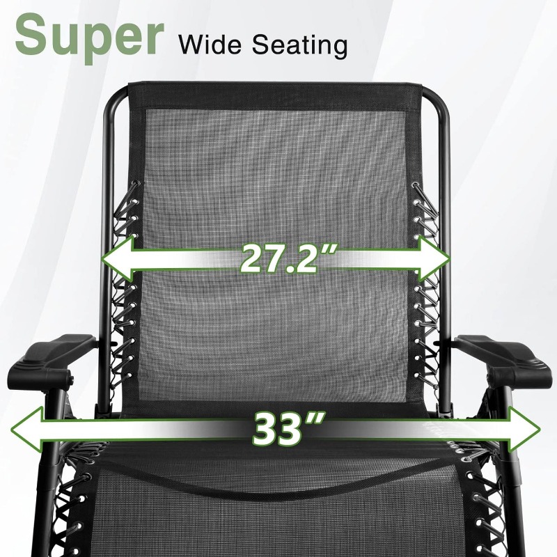 Oversized Padded Zero Gravity Chair, 33inch Zero Gravity Recliner, Folding Reclining Lounge Chair,Indoor Outdoor Patio Chairs