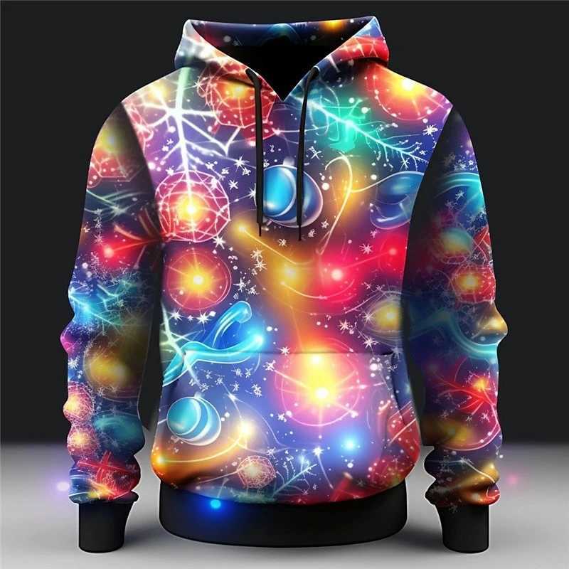 Christmas Theme Hoodie Mens Clothing Long Sleeve Pullover Ugly Sweatshirt 3D Print Gingerbread Tree Lights Funny Fashion Hoodies LX241113