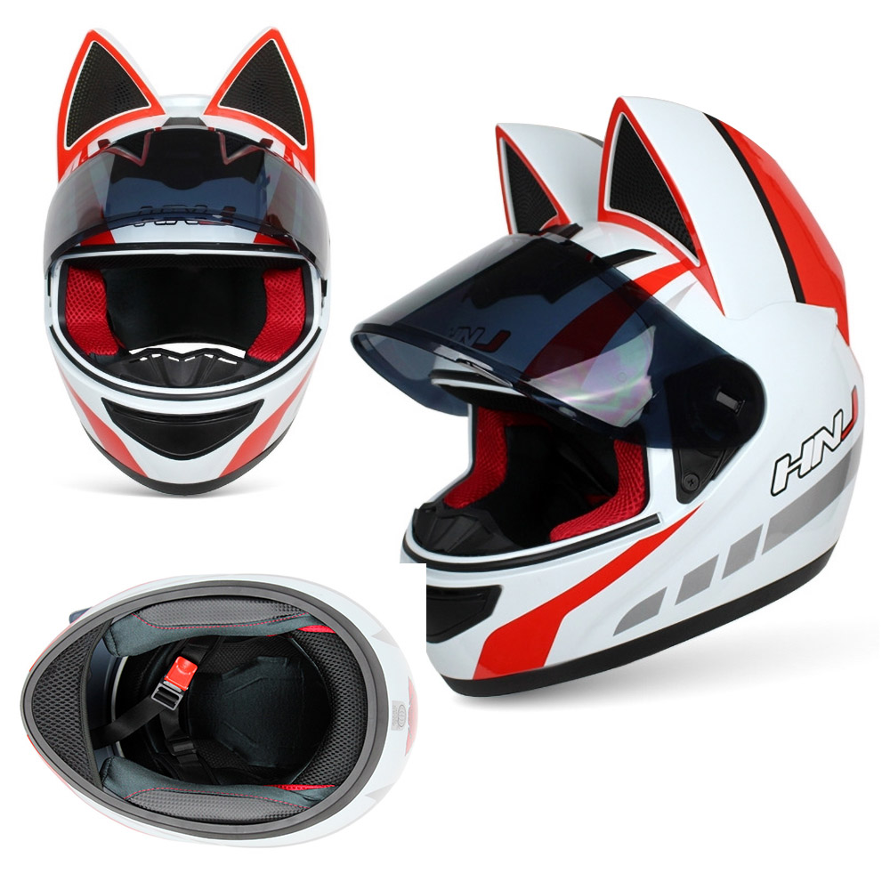 HNJ Motorcycle Helmet Full Face Casco Moto Breathable Motocross Helmet Removable Cat Ears Helmets Detachable Bow Casco Motocross