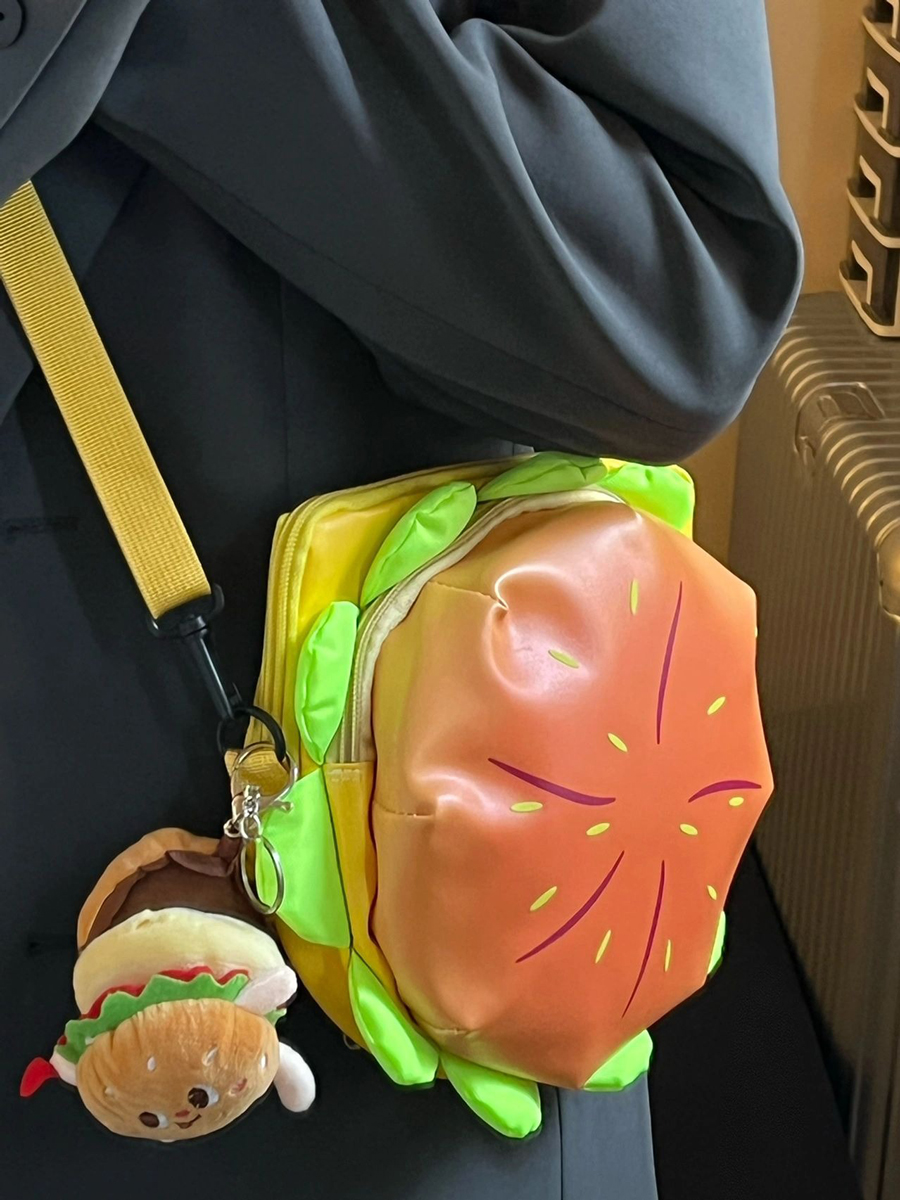 Female Large Capacity PU Hamburger Crossbody Bag Funny Commuter Backpack