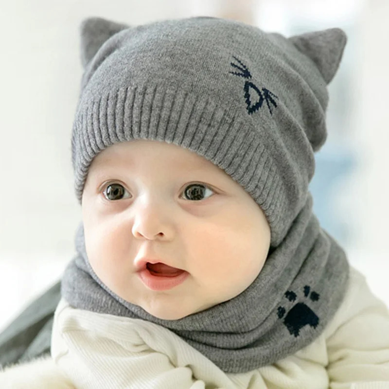 2Pcs/Set Cartoon Bear Cat Baby Hat Scarf Set Winter Warm Knitted Baby Boys Girls Hat Bonnet Infant Toddler Kids Caps Beanie 241112
