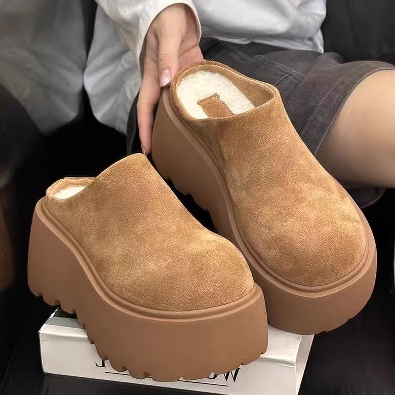 Thick-soled Half Slippers Wear New Autumn and Winter Cashmere Women's Shoes