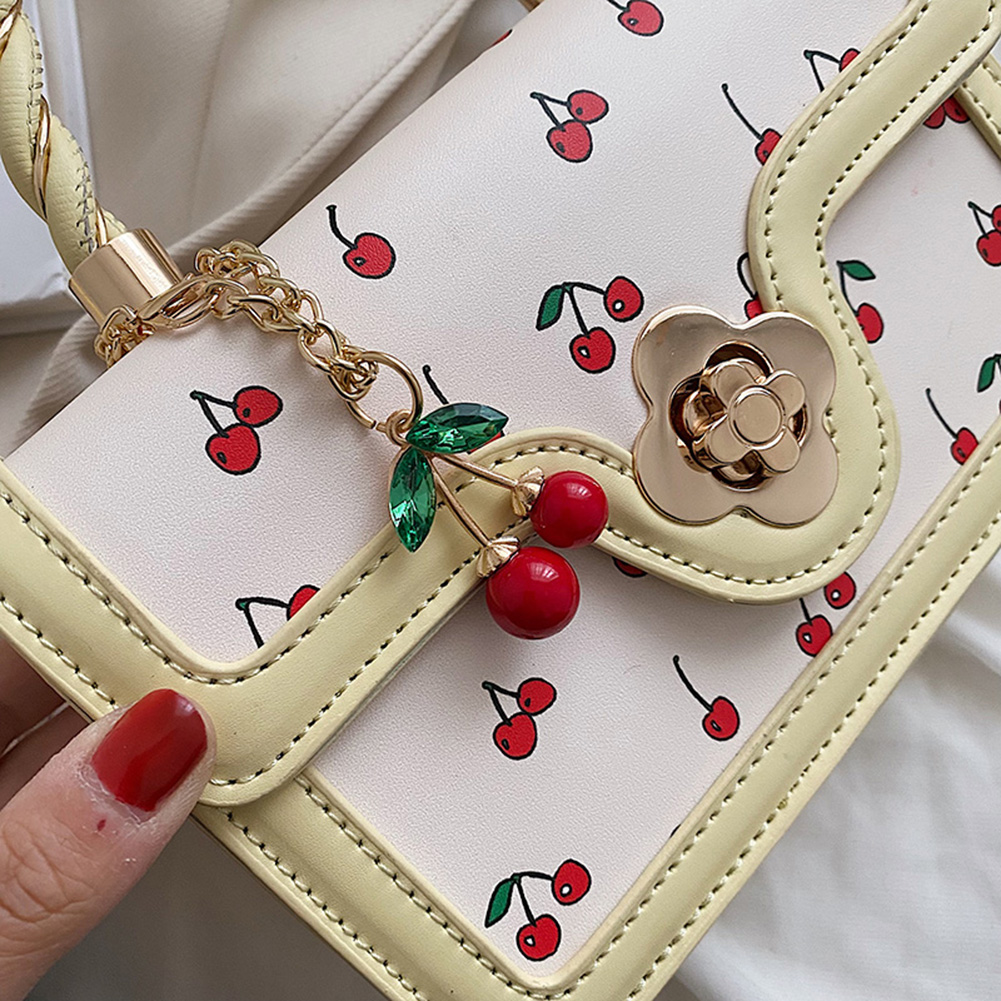 Women Cherry Square Chain Bag Adjustable Strap Fashion Small Satchel Bag Versatile Cherry Pattern Sling Bag Ladies Outdoor Bag