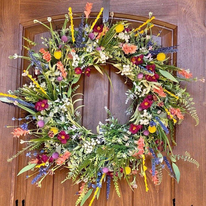 Artificial Flower Wreath Spring Summer Wildflower Door Decor Dried Flower Buttercup Plant Immortal Flower Wedding Party 40cm