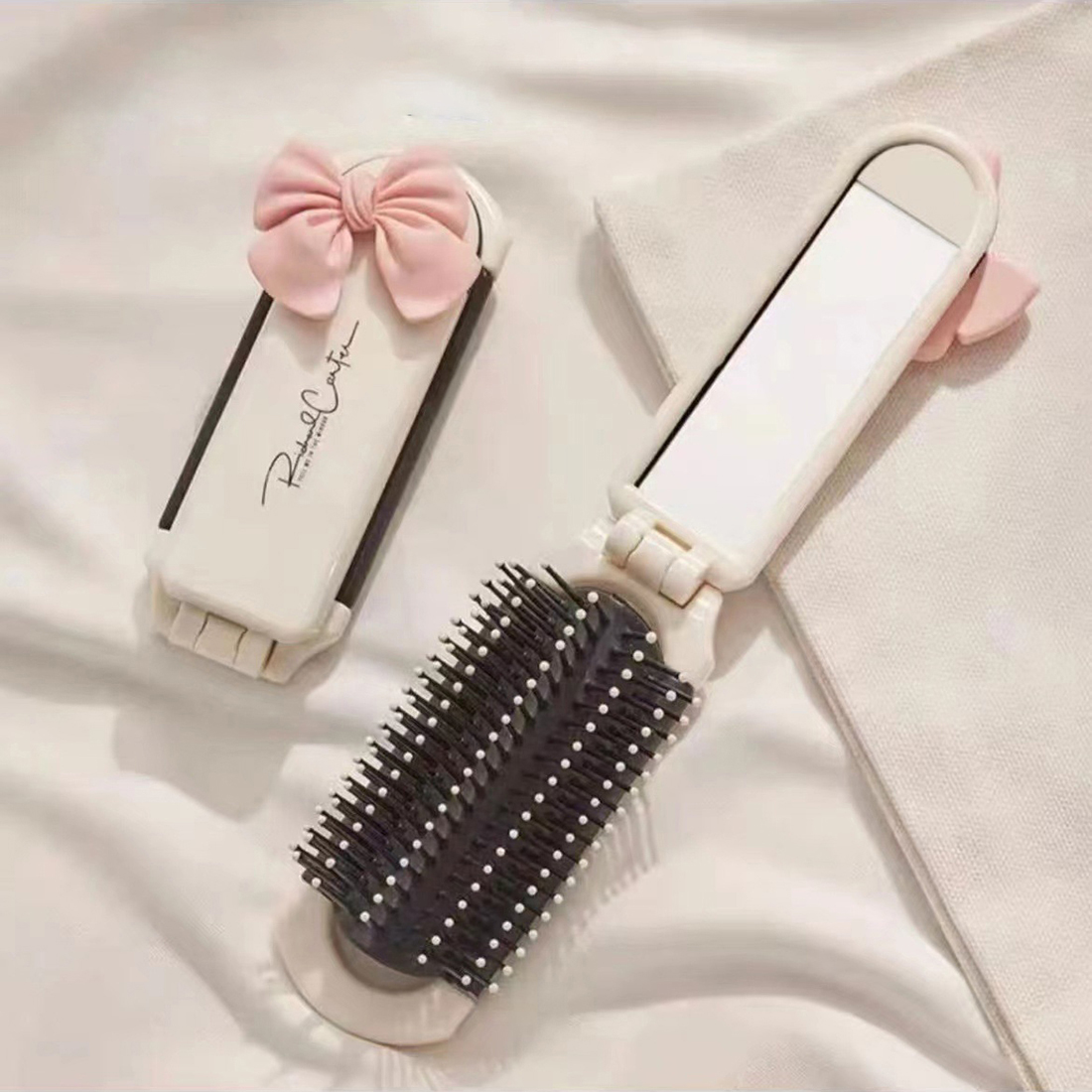 Mini Anti Static 2 in 1 Comb Folding Massage Mirror Set Air Bag Hair Comb Square Pocket Mirror Foldable Hair Brush Makeup Tool